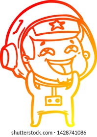 warm gradient line drawing of a cartoon laughing astronaut