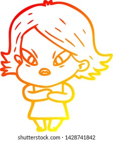 warm gradient line drawing of a cartoon stressed woman