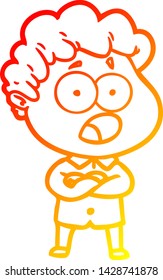 dibujo de línea de gradiente cálido de un hombre de dibujos animados jadeando en sorpresa
