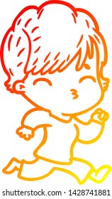 warm gradient line drawing of a cartoon woman thinking