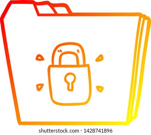 dibujo de línea de degradado cálido de un archivo bloqueado de dibujos animados
