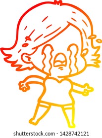 warm gradient line drawing of a cartoon woman crying