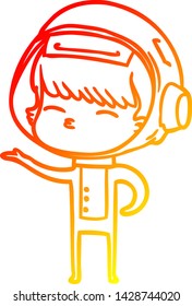 warm gradient line drawing of a cartoon curious astronaut