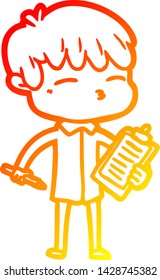 warm gradient line drawing of a cartoon curious boy