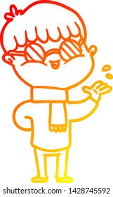 warm gradient line drawing of a cartoon boy wearing spectacles
