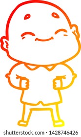 warm gradient line drawing of a cartoon happy bald man