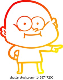 warm gradient line drawing of a cartoon bald man staring