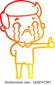 dibujo de línea de degradado cálido de un hombre de dibujos animados llorando