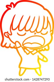 warm gradient line drawing of a cartoon woman talking loudly