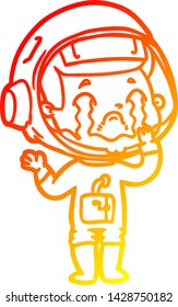 warm gradient line drawing of a cartoon crying astronaut
