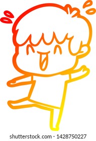 warm gradient line drawing of a cartoon laughing boy