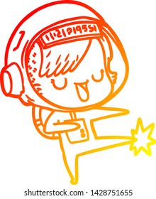 dibujo de línea de gradiente cálido de una astronauta de dibujos animados
