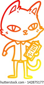 warm gradient line drawing of a cartoon office cat