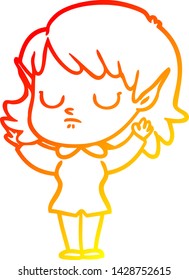 warm gradient line drawing of a cartoon elf girl