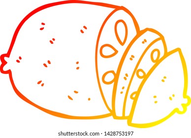 warm gradient line drawing of a cartoon sliced lemon