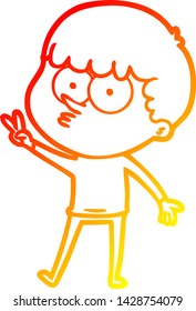 dibujo de línea de gradiente cálido de un niño curioso de la caricatura bailando