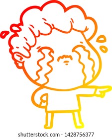 desenho de linha gradiente quente de um homem de desenho animado chorando