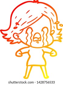 warm gradient line drawing of a cartoon woman crying