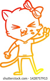 dibujo de línea de degradado cálido de un gato de dibujos animados