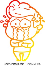 dibujo de línea de degradado cálido de un hombre llorando una caricatura