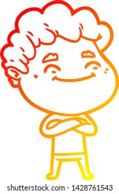 warm gradient line drawing of a cartoon friendly man