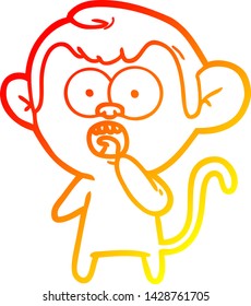 warm gradient line drawing of a cartoon shocked monkey
