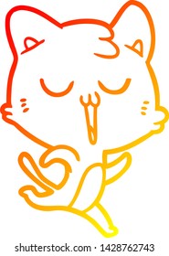 warm gradient line drawing of a cartoon cat singing