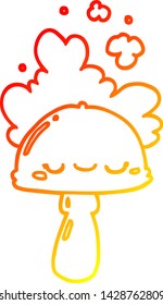 dibujo de línea de gradiente cálido de un hongo de caricatura con nube de cuchara