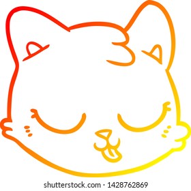dibujo de línea de degradado cálido de la cara de un gato de dibujos animados
