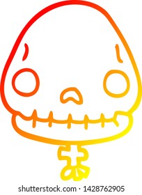 warm gradient line drawing of a cartoon halloween skull