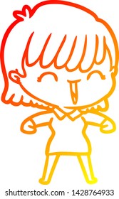 dibujo de línea de gradiente cálido de una mujer caricaturista