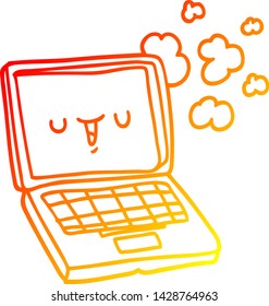 warm gradient line drawing of a cartoon computer