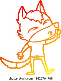 warme Farbverlauf-Linienzeichnung eines Cartoon-Wolf-Pfeifpfeifpfeifpfeifpfeifen
