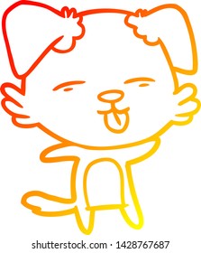 warm gradient line drawing of a cartoon dog sticking out tongue