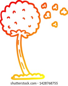 dibujo de línea de gradiente cálido de una imagen de un diente de león soplando en el viento