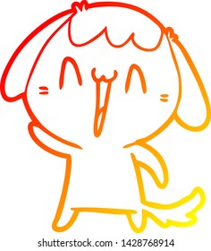 dibujo de línea de gradiente cálido de un perro riéndose de dibujos animados