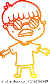 warm gradient line drawing of a cartoon boy wearing spectacles