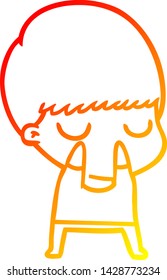 dibujo de línea de gradiente cálido de un niño tranquilo de caricatura
