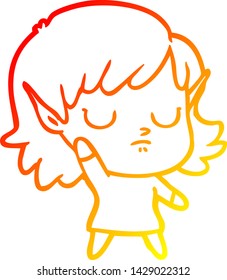 warm gradient line drawing of a cartoon elf girl