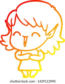 warm gradient line drawing of a cartoon elf girl