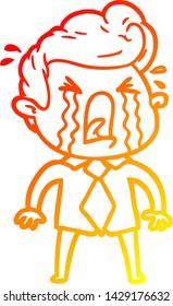 warme Farbverlauf-Linie Zeichnung eines Cartoon weinenden Mannes