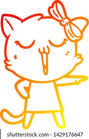 warm gradient line drawing of a cartoon cat