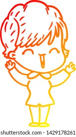 dibujo de línea de gradiente cálido de una caricatura de una mujer riéndose