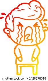 warm gradient line drawing of a cartoon crying man