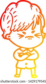 warm gradient line drawing of a cartoon frustrated woman