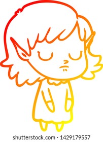 warm gradient line drawing of a cartoon elf girl
