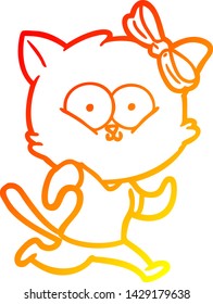warm gradient line drawing of a cartoon cat