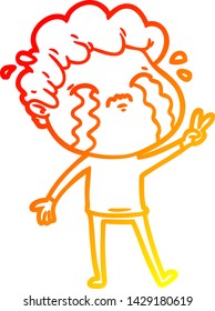warm gradient line drawing of a cartoon man crying