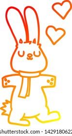 warm gradient line drawing of a cartoon rabbit in love