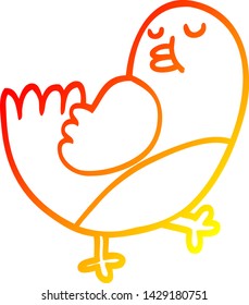 desenho de linha gradiente quente de um robin de Natal de desenho animado